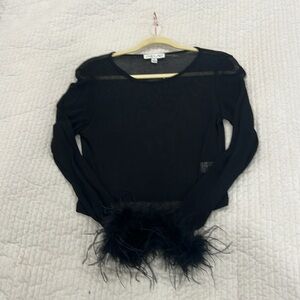Black Top with Feather Cuffs size M